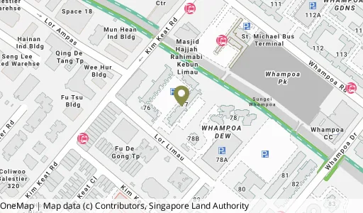 Location map of Blk 77 Lor Limau, a HDB resale block in Kallang/Whampoa, Singapore