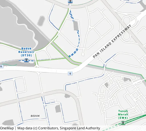 Map of the area around Blk 771 Bedok Reservoir View in Bedok, showing 400 m and 1 km rings and 3 primary schools within 1 km