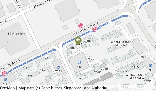Location map of Blk 780B Woodlands Cres, a HDB resale block in Woodlands, Singapore