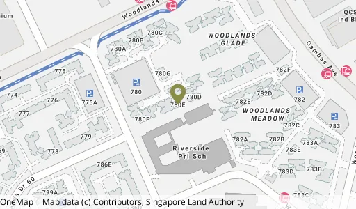 Location map of Blk 780E Woodlands Cres, a HDB resale block in Woodlands, Singapore