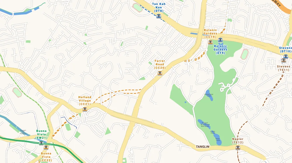 Map of the area around Blk 8 Empress Rd in Bukit Timah, showing 400 m and 1 km rings and 1 primary school within 1 km
