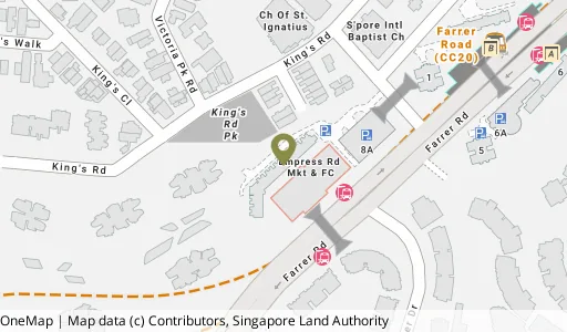 Location map of Blk 8 Empress Rd, a HDB resale block in Bukit Timah, Singapore