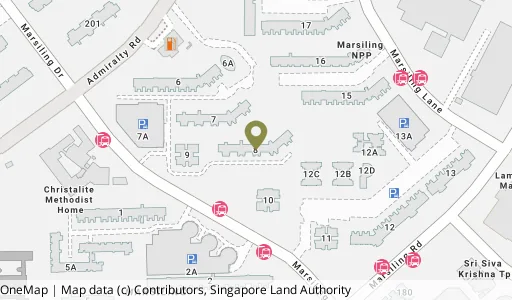 Location map of Blk 8 Marsiling Dr, a HDB resale block in Woodlands, Singapore