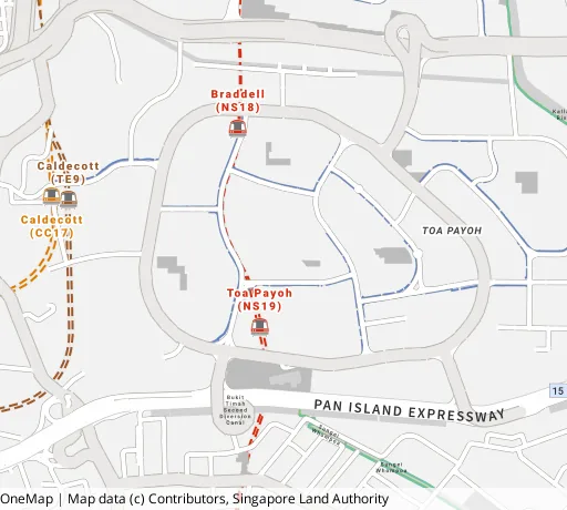 Map of the area around Blk 80 Lor 4 Toa Payoh in Toa Payoh, showing 400 m and 1 km rings and 4 primary schools within 1 km