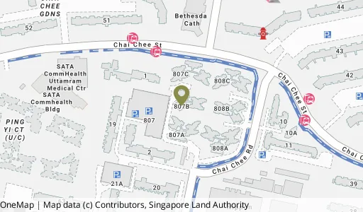 Location map of Blk 807B Chai Chee Rd, a HDB resale block in Bedok, Singapore