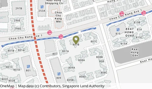 Location map of Blk 807B Choa Chu Kang Ave 1, a HDB resale block in Choa Chu Kang, Singapore