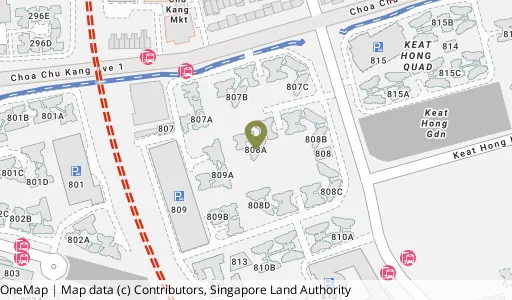 Location map of Blk 808A Choa Chu Kang Ave 1, a HDB resale block in Choa Chu Kang, Singapore