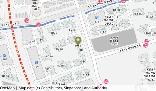 Location map of Blk 808B Choa Chu Kang Ave 1, a HDB resale block in Choa Chu Kang, Singapore