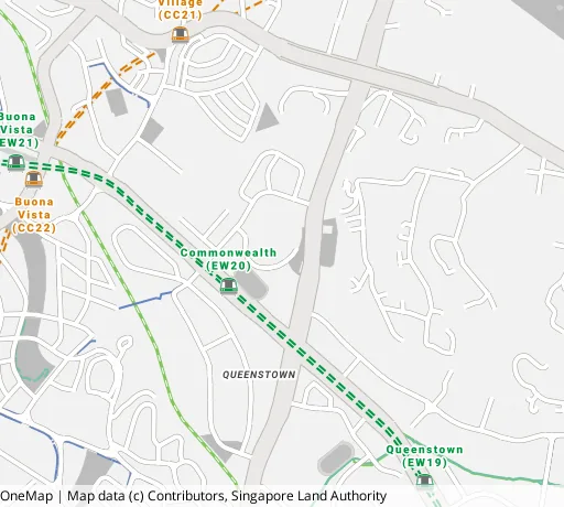 Map of the area around Blk 81 C'wealth Cl in Queenstown, showing 400 m and 1 km rings and 1 primary school within 1 km