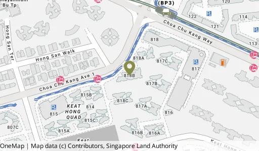 Location map of Blk 818B Choa Chu Kang Ave 1, a HDB resale block in Choa Chu Kang, Singapore