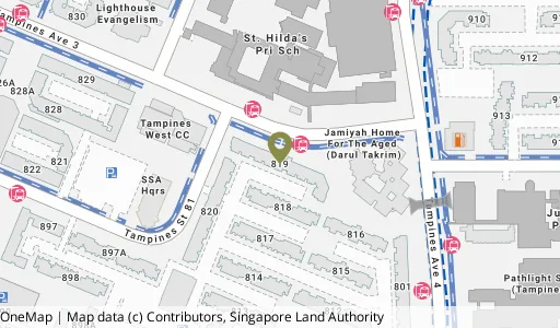 Location map of Blk 819 Tampines St 81, a HDB resale block in Tampines, Singapore