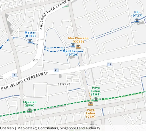 Map of the area around Blk 83A Circuit Rd in Geylang, showing 400 m and 1 km rings and 2 primary schools within 1 km