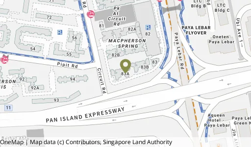 Location map of Blk 83A Circuit Rd, a HDB resale block in Geylang, Singapore