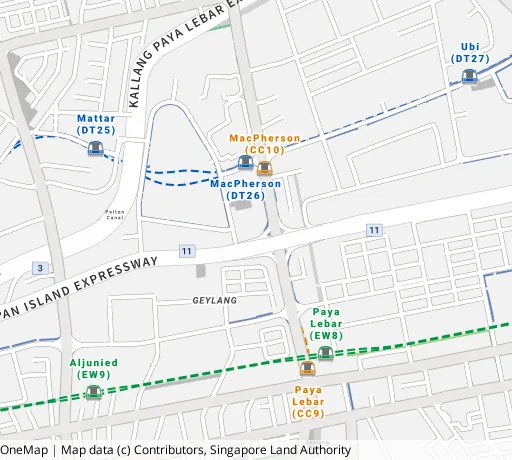 Map of the area around Blk 83B Circuit Rd in Geylang, showing 400 m and 1 km rings and 2 primary schools within 1 km