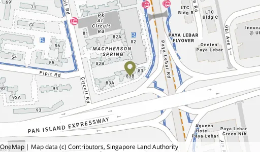 Location map of Blk 83B Circuit Rd, a HDB resale block in Geylang, Singapore