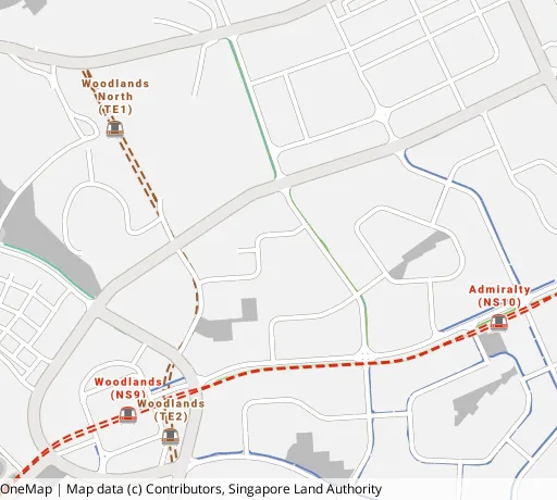 Map of the area around Blk 842 Woodlands St 82 in Woodlands, showing 400 m and 1 km rings and 4 primary schools within 1 km