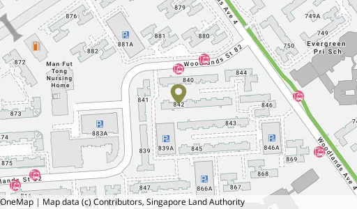 Location map of Blk 842 Woodlands St 82, a HDB resale block in Woodlands, Singapore