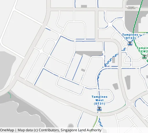 Map of the area around Blk 843 Tampines St 83 in Tampines, showing 400 m and 1 km rings and 3 primary schools within 1 km