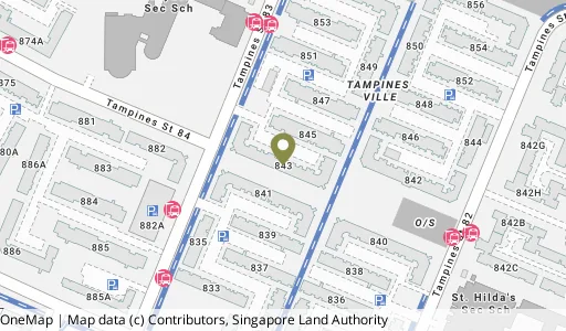 Location map of Blk 843 Tampines St 83, a HDB resale block in Tampines, Singapore