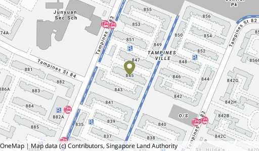 Location map of Blk 845 Tampines St 83, a HDB resale block in Tampines, Singapore