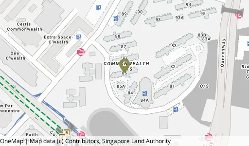 Location map of Blk 85 C'wealth Cl, a HDB resale block in Queenstown, Singapore