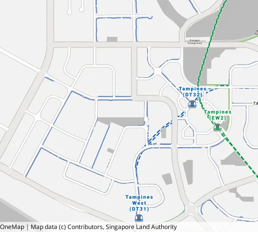Map of the area around Blk 858 Tampines Ave 5 in Tampines, showing 400 m and 1 km rings and 4 primary schools within 1 km