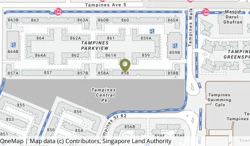 Location map of Blk 858 Tampines Ave 5, a HDB resale block in Tampines, Singapore