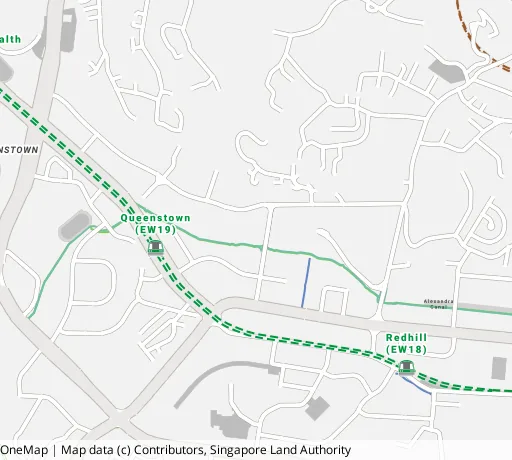 Map of the area around Blk 86 Dawson Rd in Queenstown, showing 400 m and 1 km rings and 1 primary school within 1 km