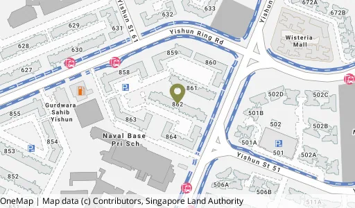 Location map of Blk 862 Yishun Ave 4, a HDB resale block in Yishun, Singapore
