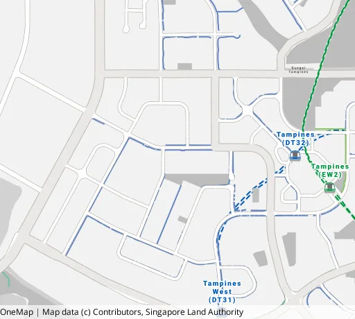 Map of the area around Blk 864 Tampines St 83 in Tampines, showing 400 m and 1 km rings and 3 primary schools within 1 km