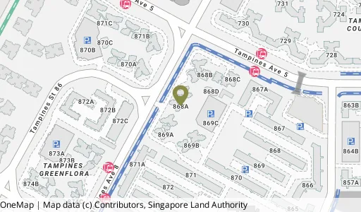 Location map of Blk 868A Tampines Ave 8, a HDB resale block in Tampines, Singapore