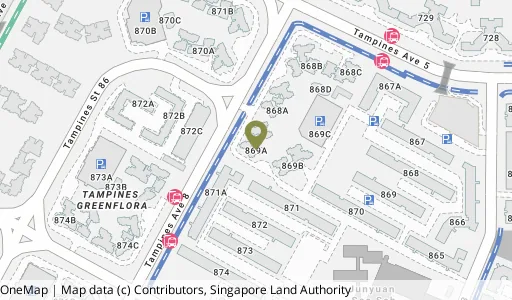 Location map of Blk 869A Tampines Ave 8, a HDB resale block in Tampines, Singapore