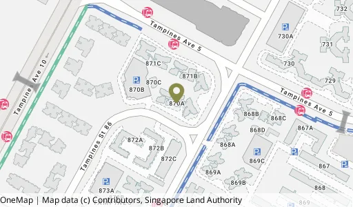 Location map of Blk 870A Tampines St 86, a HDB resale block in Tampines, Singapore