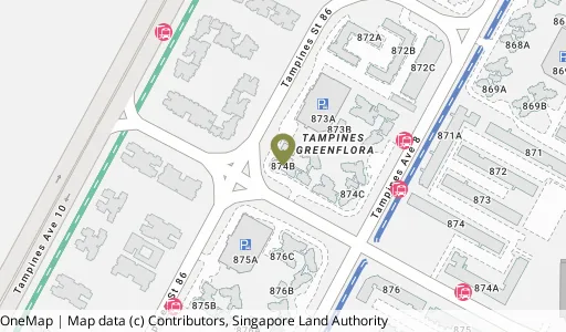 Location map of Blk 874B Tampines St 85, a HDB resale block in Tampines, Singapore