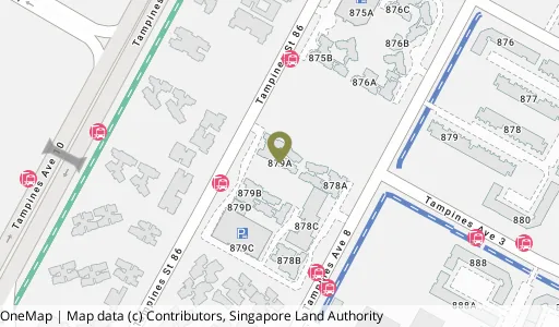 Location map of Blk 879A Tampines Ave 8, a HDB resale block in Tampines, Singapore