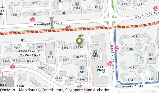 Location map of Blk 886A Woodlands Dr 50, a HDB resale block in Woodlands, Singapore