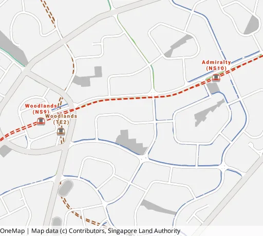 Map of the area around Blk 887A Woodlands Dr 50 in Woodlands, showing 400 m and 1 km rings and 7 primary schools within 1 km