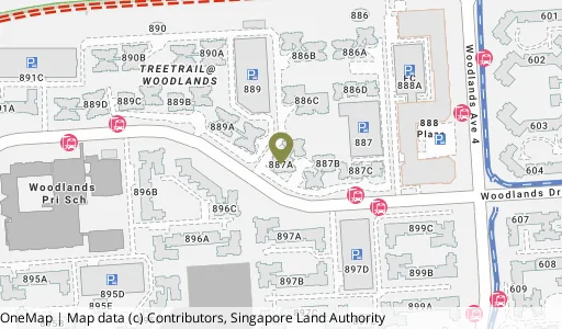Location map of Blk 887A Woodlands Dr 50, a HDB resale block in Woodlands, Singapore