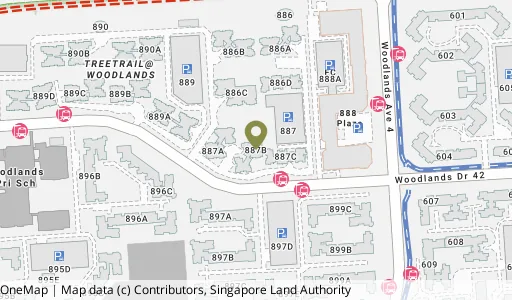 Location map of Blk 887B Woodlands Dr 50, a HDB resale block in Woodlands, Singapore