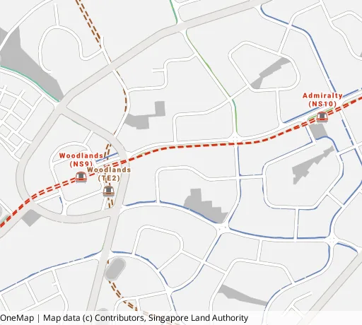 Map of the area around Blk 889C Woodlands Dr 50 in Woodlands, showing 400 m and 1 km rings and 6 primary schools within 1 km