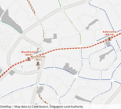 Map of the area around Blk 889D Woodlands Dr 50 in Woodlands, showing 400 m and 1 km rings and 7 primary schools within 1 km