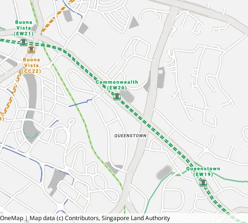 Map of the area around Blk 89 Tanglin Halt Rd in Queenstown, showing 400 m and 1 km rings and 1 primary school within 1 km