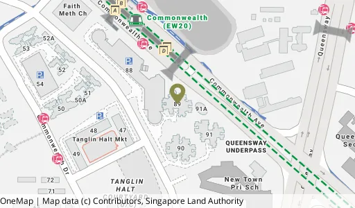 Location map of Blk 89 Tanglin Halt Rd, a HDB resale block in Queenstown, Singapore