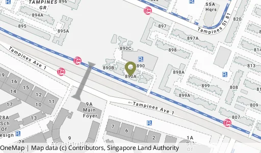 Location map of Blk 890A Tampines Ave 1, a HDB resale block in Tampines, Singapore