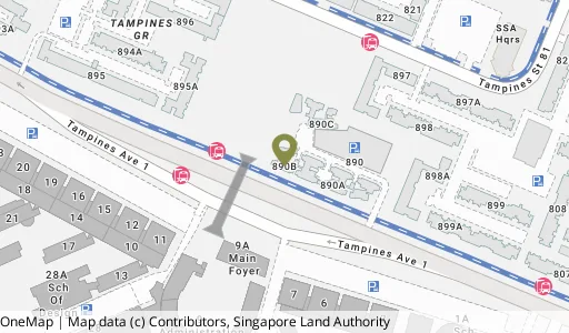 Location map of Blk 890B Tampines Ave 1, a HDB resale block in Tampines, Singapore