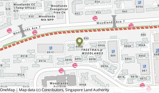 Location map of Blk 890B Woodlands Dr 50, a HDB resale block in Woodlands, Singapore