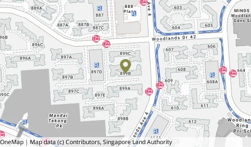 Location map of Blk 899B Woodlands Dr 50, a HDB resale block in Woodlands, Singapore