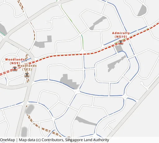 Map of the area around Blk 899C Woodlands Dr 50 in Woodlands, showing 400 m and 1 km rings and 7 primary schools within 1 km
