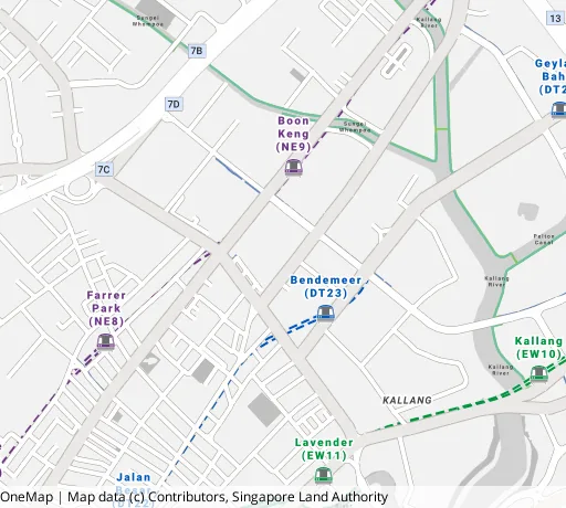 Map of the area around Blk 9 Boon Keng Rd in Kallang/Whampoa, showing 400 m and 1 km rings and 2 primary schools within 1 km