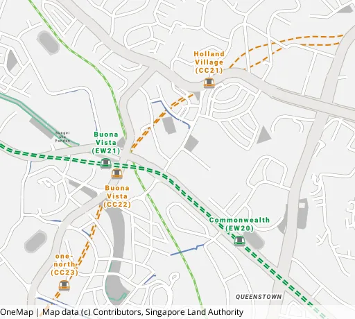 Map of the area around Blk 9 Holland Ave in Queenstown, showing 400 m and 1 km rings and 6 hawker centres within 1 km